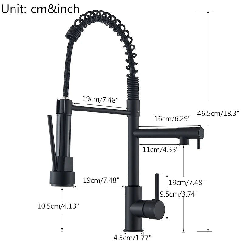 Pull Down Brass Kitchen Sink Faucet Hot Cold Water Mixer Crane Tap with Dual Spout 360 Rotation Deck Mounted