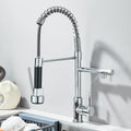 Pull Down Brass Kitchen Sink Faucet Hot Cold Water Mixer Crane Tap with Dual Spout 360 Rotation Deck Mounted